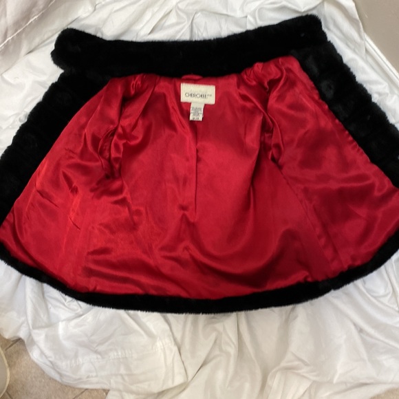 Cherokee Girl’s Faux Fur Black Jacket with Red Interior - Size 7/8 Medium - Picture 4 of 5